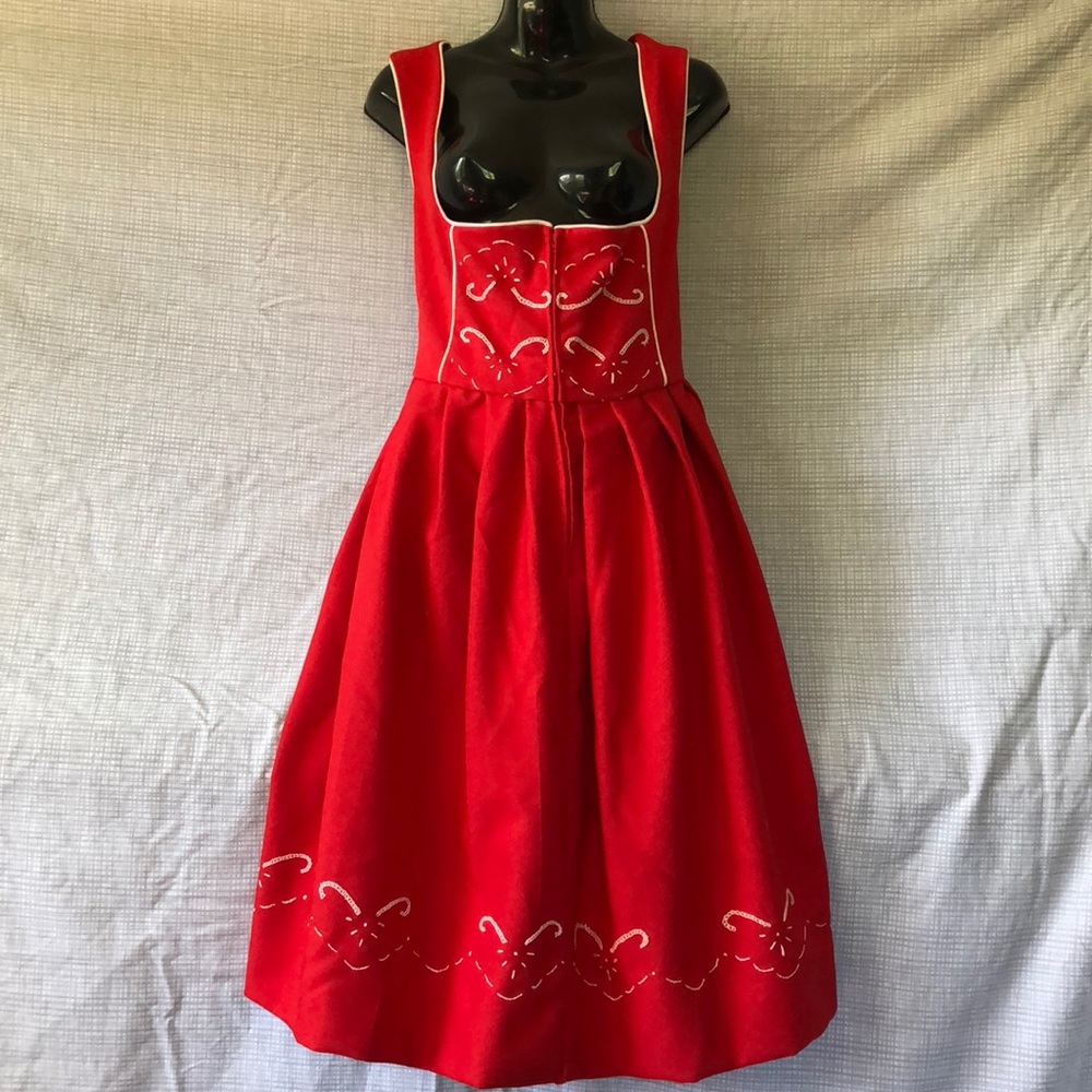 Red Embroidered Bib Dress